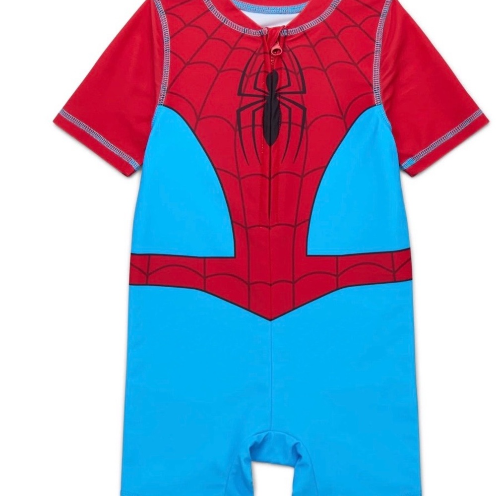 NEW-Marvel Spider Man Superhero swim suit one piece zip up  - Red and Blue 4T